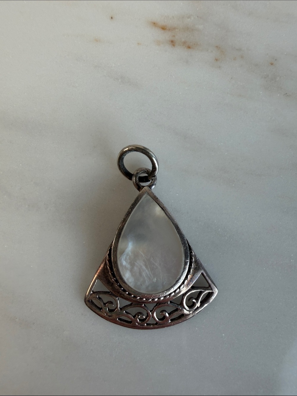Vintage 925 Sterling Silver Teardrop Mother-of-Pearl Pendant